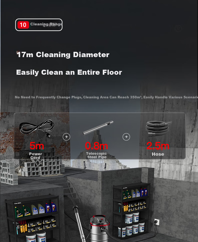 Xiaogou Industrial Vacuum Cleaner, 3000W Peak Power, High Suction, Dry And Wet Blowing, Three-In Vacuum Cleaner with Mopping Function, for Factory Workshop, Commercial Use, Car Cleaning, Land Reclamation, T010S 23