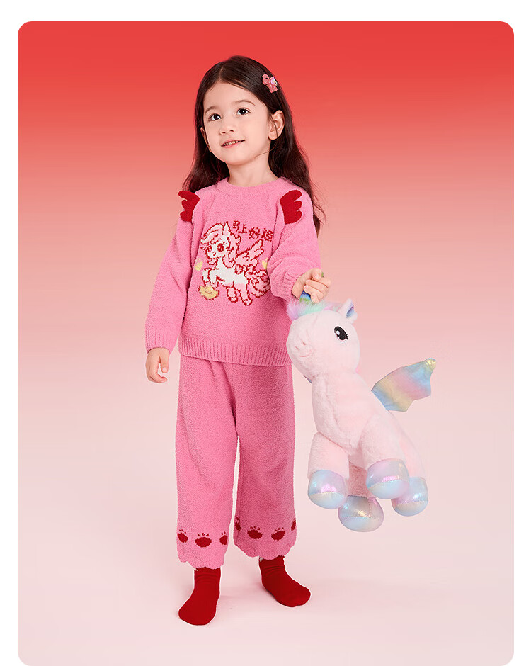 Balabala Kids Homewear Set Boys Girls 2026 New Spring National Style Pajamas Red Plush New Year 5