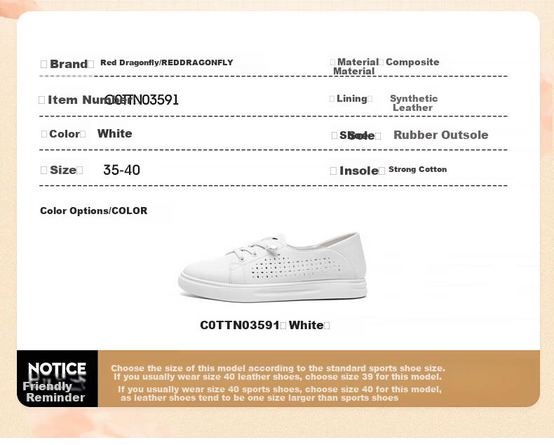 RED DRAGONFLY Women's Casual Shoes, Hollow Breathable Lace-Up White Sneakers, Versatile Women's Skateboard Shoes, C0TTN03591 3