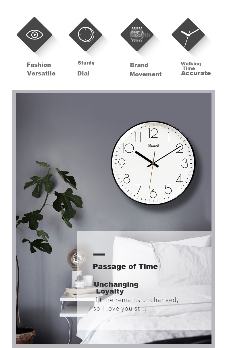 Telesonic Wall Clock, Living Room And Bedroom Quartz Clock, Modern Minimalist Creative Design, No Drilling Required, Fashionable 3D Clock, Round Wall Clock, 35cm 2