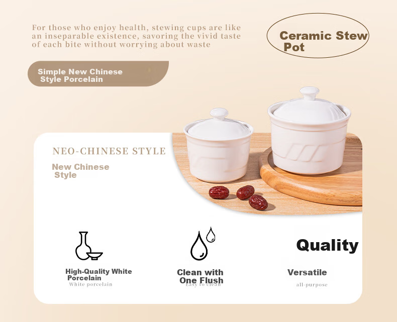Beisesi Ceramic Bowl, Stew Pot, Small Bird's Nest Cup, Double Boiler Pot, Individual Steaming Bowl, Steamed Egg Cup with Lid, Soup Stew Pot, 200ml 2