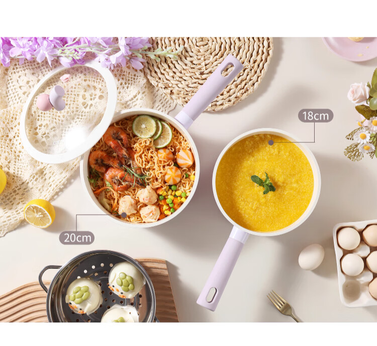 Carrot Baby Food Steamer and Cooker Pot 18cm Titanium Ceramic Non-Stick Small Soup Pot for Home and Instant Noodles 16