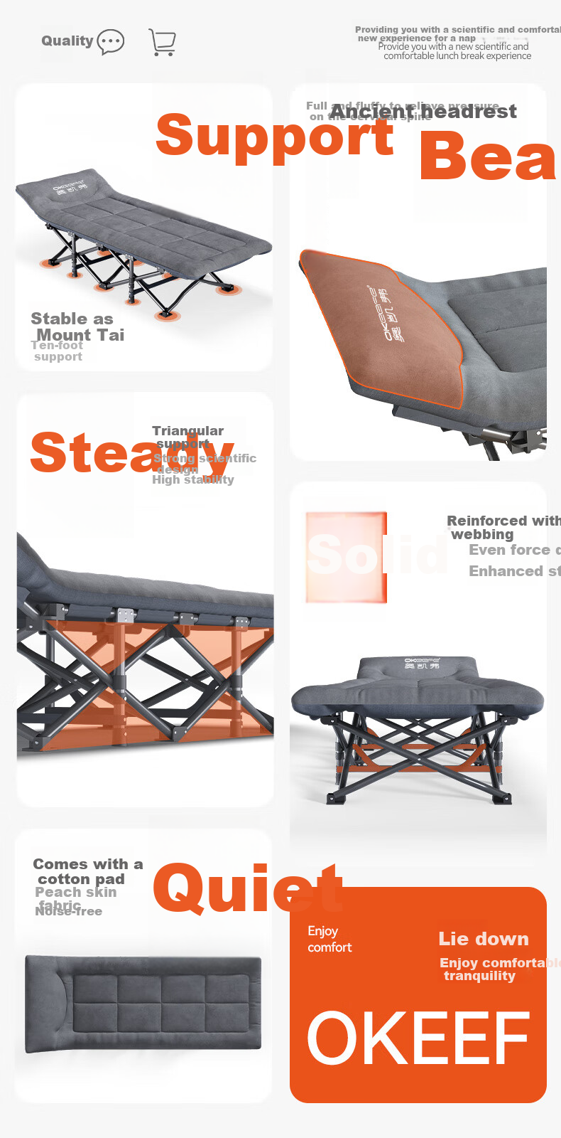 OKeefe Folding Bed, Single Nap Bed, Multifunctional Camp Bed, Lounge Chair, Hospital Companion Bed, Office Siesta Bed, Ten-Foot Bed 2
