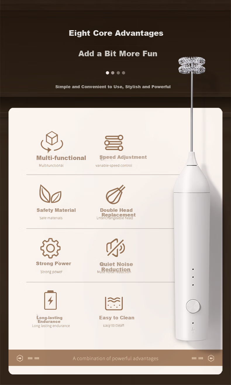 CLITON Coffee Milk Frother, Electric Whisk, Rechargeable Coffee Foam Maker, Mixing Stick, Mixer, Milk Frother 2