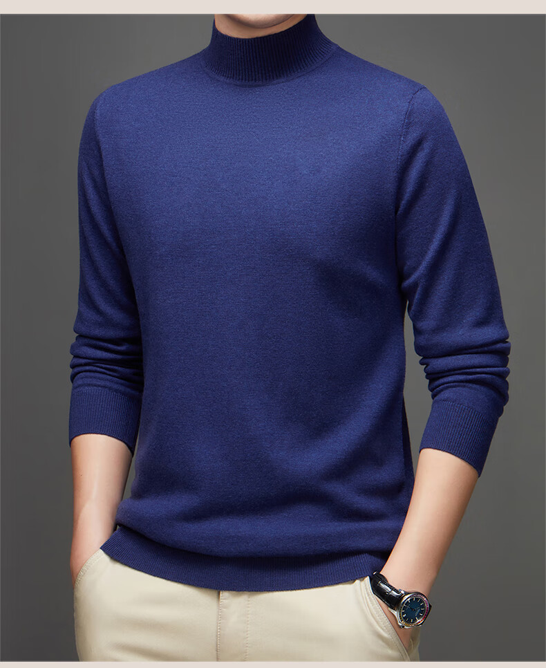 Hengyuanxiang Pure Wool Men's Autumn Winter Thin Half Turtleneck Knit Sweater Top Dark Red 175 18