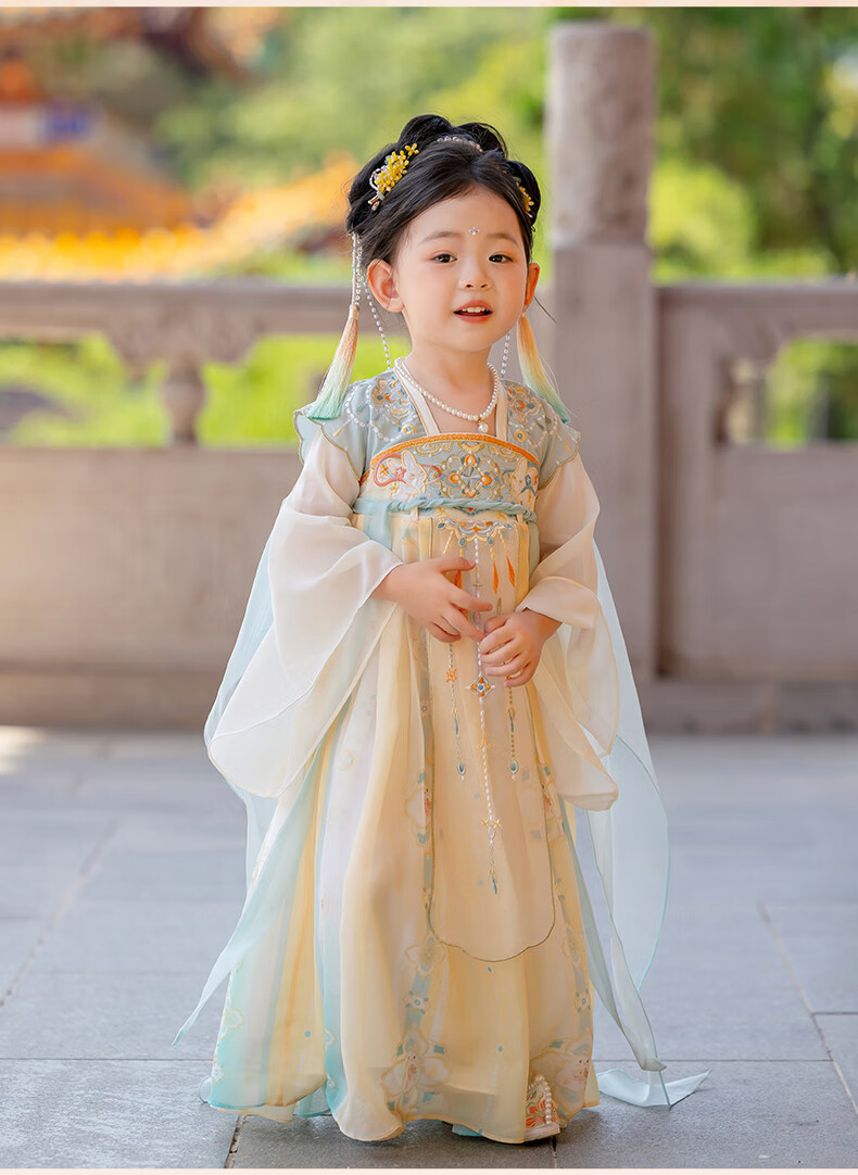 Menghulonglongyue Hanfu Girls' Spring and Autumn Dress New Children's Princess Ru Skirt National Style Dress Yellow Blue 120 17