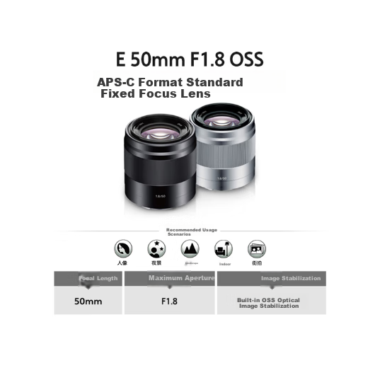 SONY E 50mm F1.8 OSS APS-C Prime Lens, SEL50F18, Black