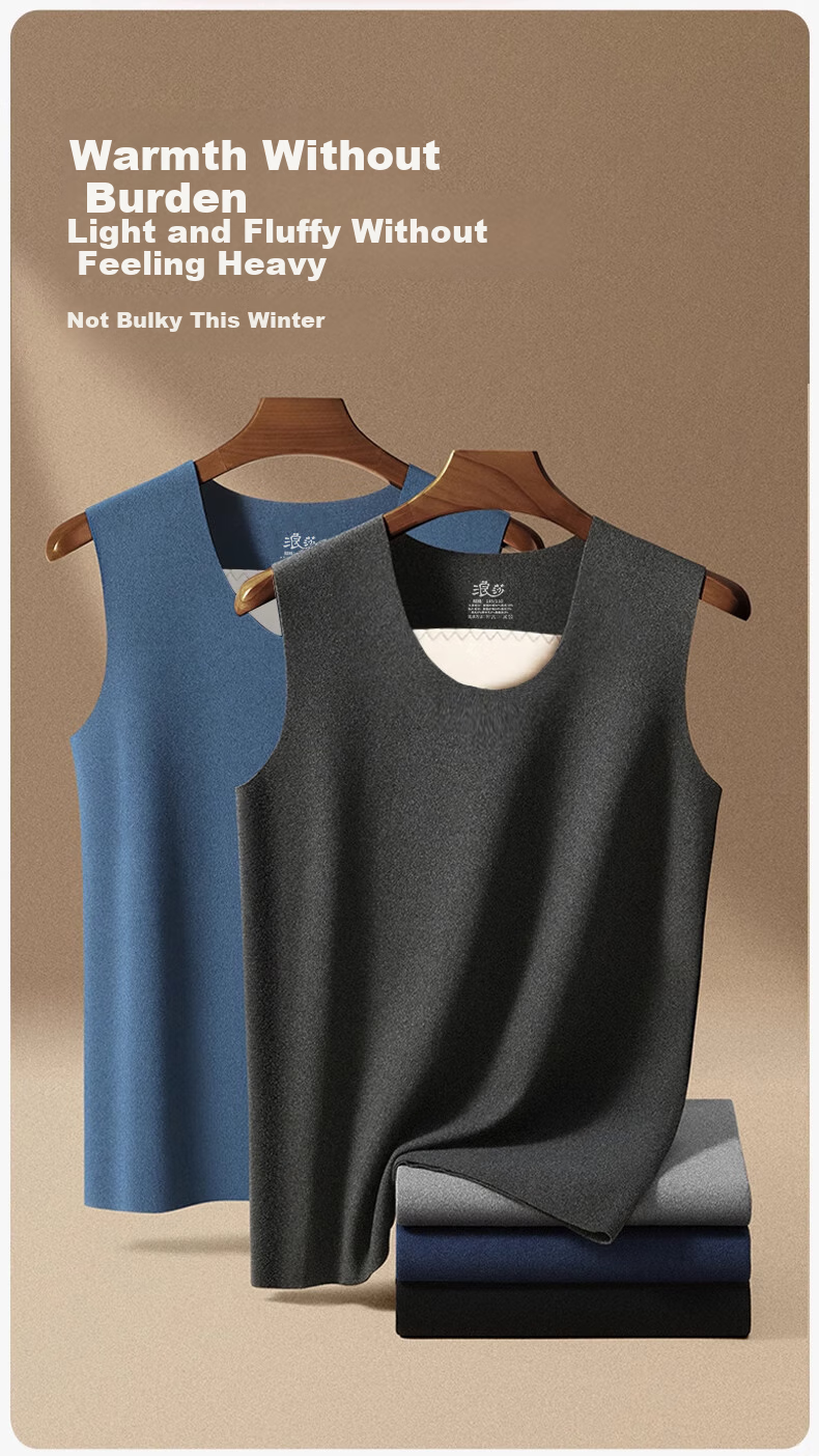 LangSha Thermal Undershirt for Men, Wool And Silk Patch Fleece, Slim Fit Seamless Sleeveless Undershirt, Base Layer, 2-Pack 10