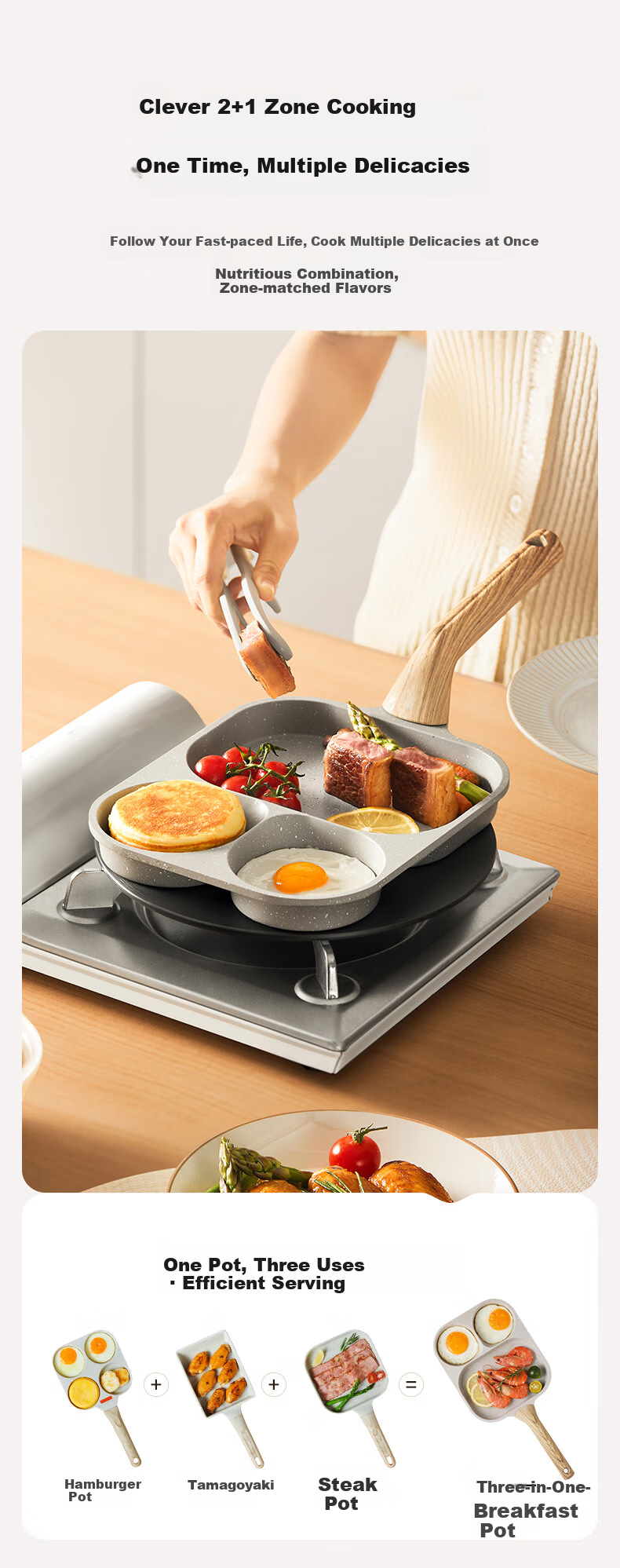 Joyoung 23cm Titanium Non-Stick Multifunctional 3-in-1 Breakfast Frying Pan for Open Flame 3