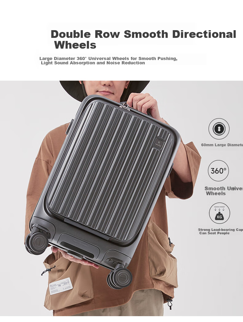 CROWN Large Capacity Aluminum Frame Suitcase Trolley Case 5308 Iron Gray Zipper 20-Inch Carry-On Expandable by 18% 8