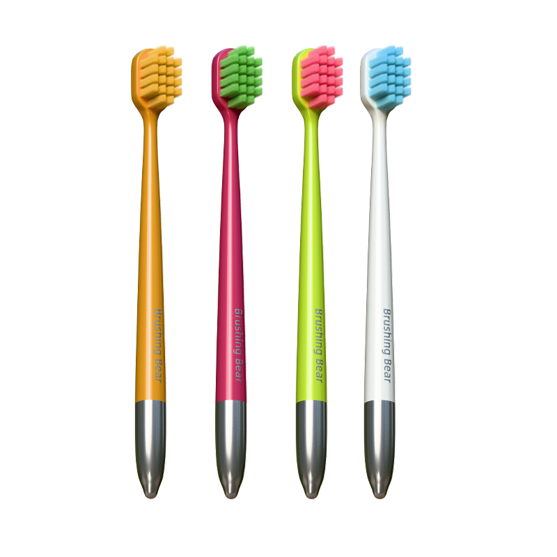BRUSHING BEAR Soft Bristle Toothbrush Sam-Style Wide Head Antibacterial Ultra Soft Gum Care Adult Couples Pregnant Women Unisex 4-Pack