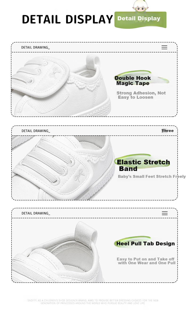 Snoffy Children's Canvas Shoes, Spring Breathable Lightweight Indoor Baby Shoes, Girls' Sweet Lace-Up Walking Shoes, Cloud White, Size 24 11
