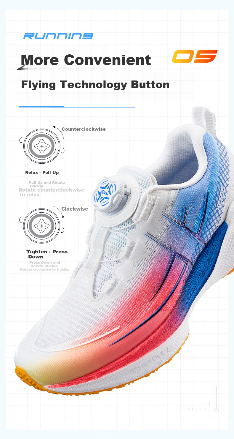 XTEP Children's Shoes, Boys' 360X Youth Physical Test Carbon Plate Running Shoes, Classic White/Beijing Blue, Size 40 6
