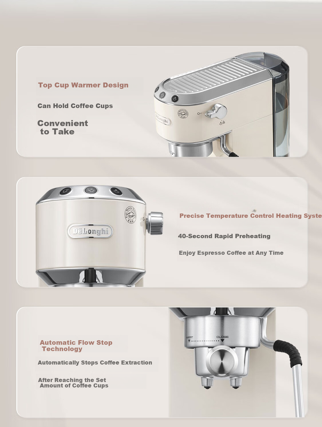Delonghi Coffee Machine, Semi-Automatic Coffee Maker, Compact Home-Use Americano And Espresso Pump Press Professional Stainless Steel Manual Milk Frother EC885.CR EX: Cream White Gift 9