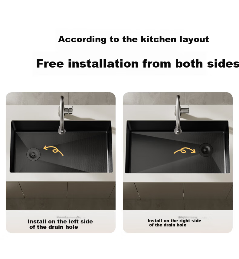 Yuhongfeiyu Large Single Sink, Kitchen Handmade 304 Stainless Steel Multifunctional Embossed Vegetable Washing Basin, Integrated Sink, Undermount Sink 36