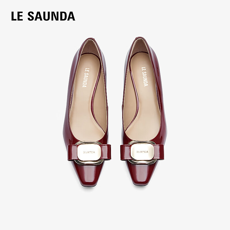 Le saunda 26 Spring New Fashion Chunky Heel Square Toe Lambskin Work Shoes Women 6T41009 Cherry Red BOP 38