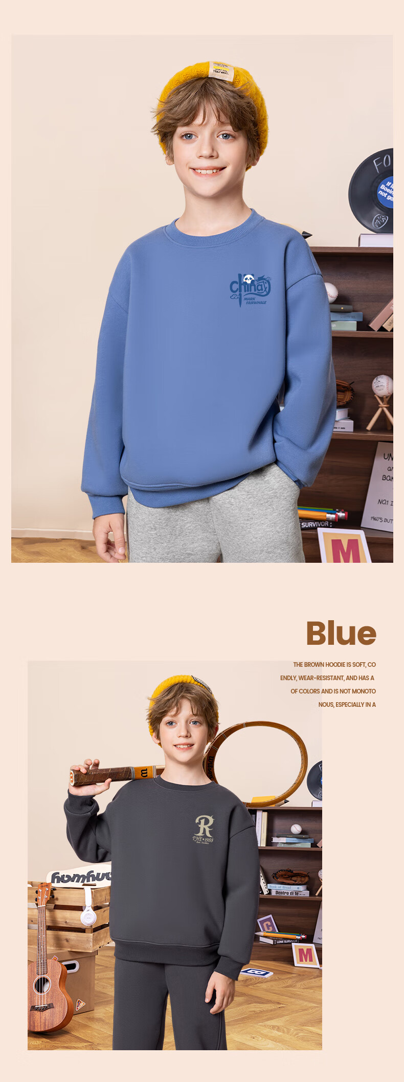 MARK FAIRWHALE Boys' Sweatshirt Spring and Autumn Long Sleeve Kids' Top Boys' Autumn Wear Mid-Large Children 2025 New White 150 4