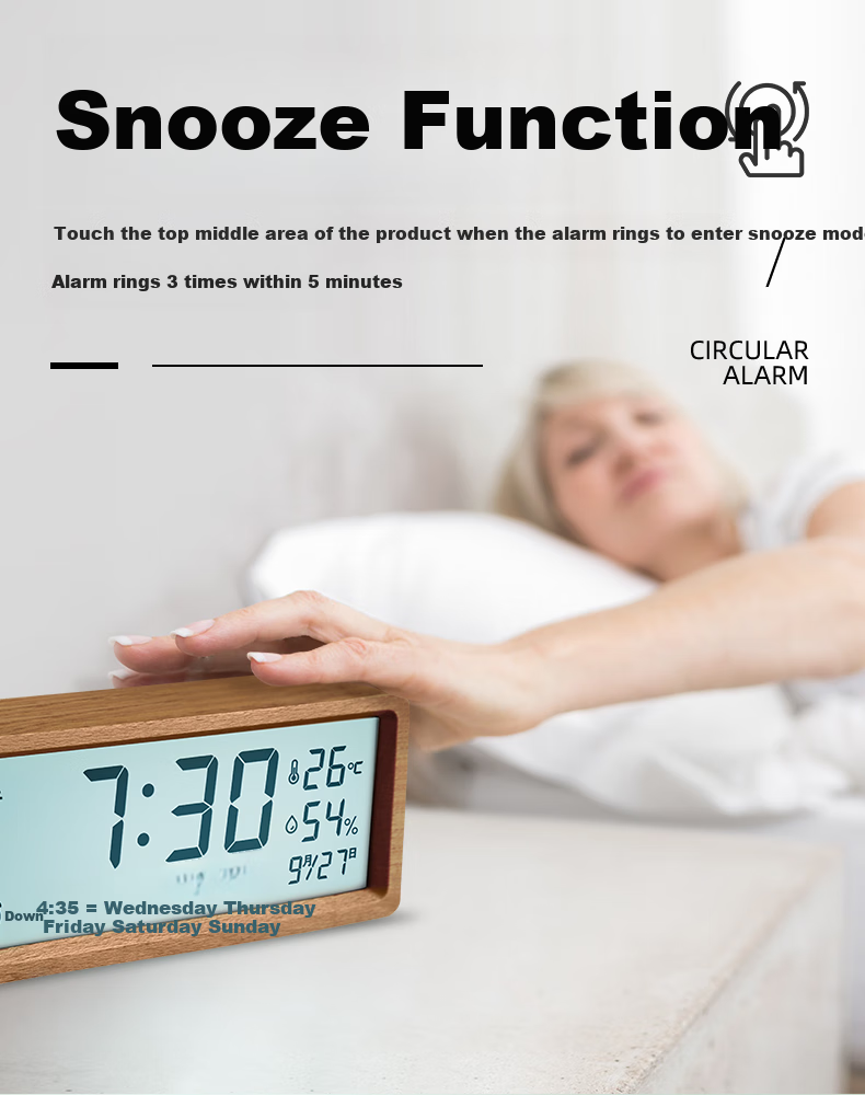Momen Alarm Clock, Student Creative Simple Luminous Clock, Minimalist Timepiece, Bedside Multifunctional Lazy Clock, Peach Wood Color, TM03 Gift 5