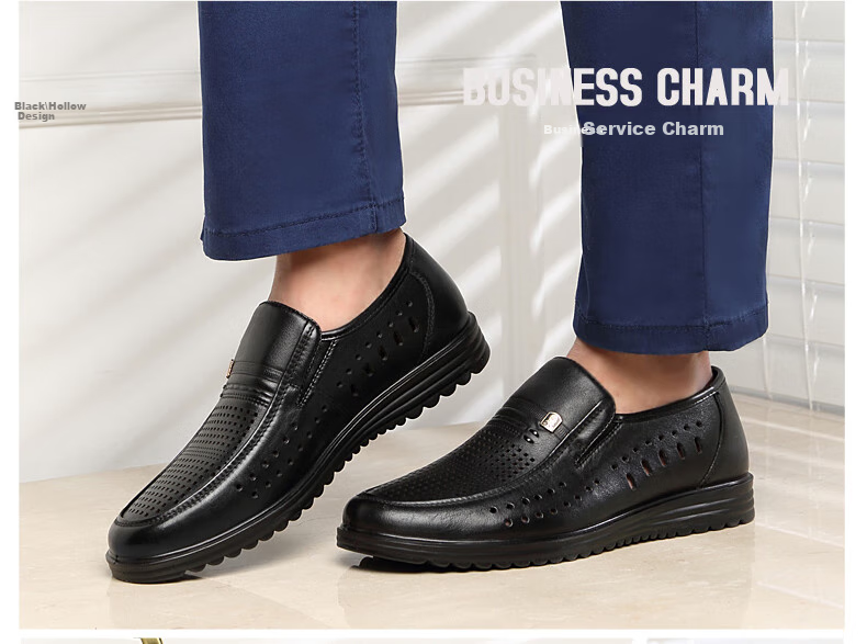 LAORENTOU Men's Summer Business Formal Slip-On First Layer Breathable Driving Shoes LJD587 Black Hollowed Out Size 40 11