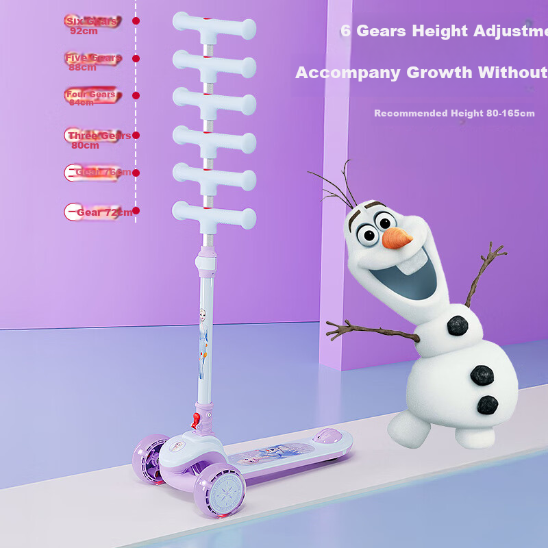 Disney Children's Scooter for Ages 3-12, Extra Wide And Spacious with Flashing Wheels, Elsa Princess Design, Adjustable Height Pedal Bike, Children's Gift