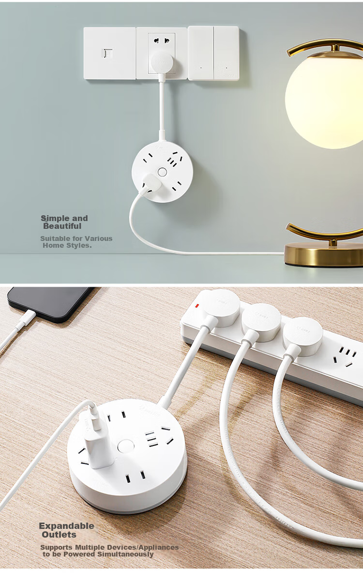 BULL Power Strip/Extension Cord/Surge Protector/Power Bar/Power Strip with Master Switch, One to Four Conversion, Round Socket, Total Length 0.2 Meters GN-R2220 8