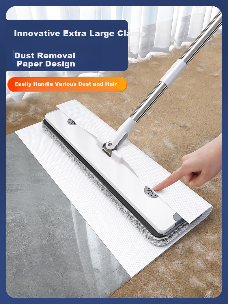 Jiabangshou Flat Mop with Scraper, 33cm Handle, 124cm Total Length, 2 Pieces with Mop Head And Bucket, All-In No-Hand Washing Tool 13