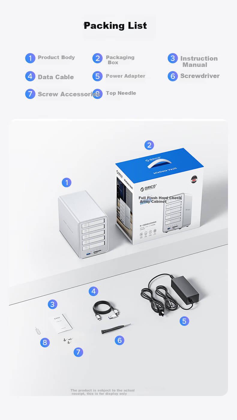 ORICO Full-Flash Magnetic Disk Array Hard Drive Enclosure, Five-Bay 2.5-Inch HDD/SSD Mechanical Hard Drive Solid State Drive Cage, 10Gbps External Enclosure for RAID, Model: RAID-8858RC3 12