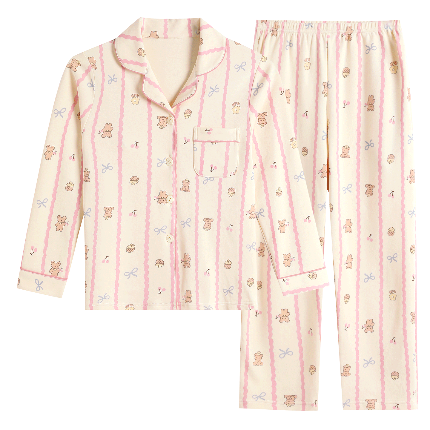 Hodo Children's Pajama Cardigan 100% Cotton Spring Autumn Long Sleeve Class A Big Kids New Girls Long Sleeve Homewear Set