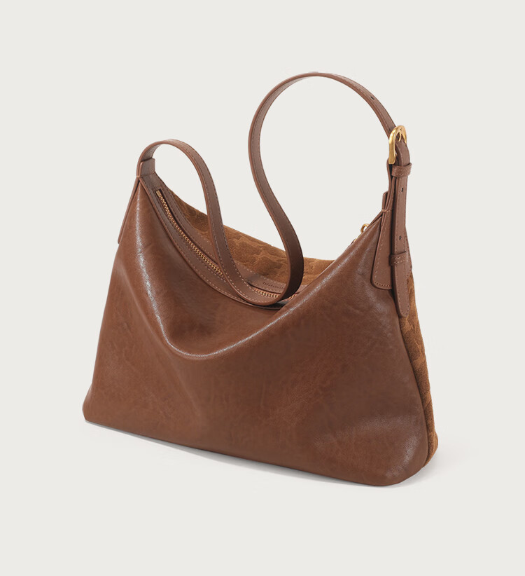 Mood First Layer Vegetable Tanned Leather Hobo Bag Brown Genuine Leather Large Capacity Suede Light Luxury Workplace Commuter Crossbody Bag for Women 9
