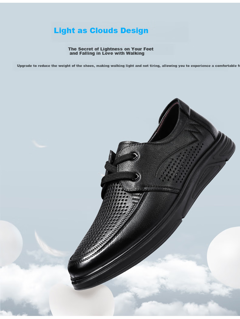 LAORENTOU Men's Leather Shoes, Business Casual Shoes, Top-Grain Cowhide Perforated Shoes, Slip-Resistant And Wear-Resistant Hollow-Out Men's Shoes, LL12130, Black, Size 38 9