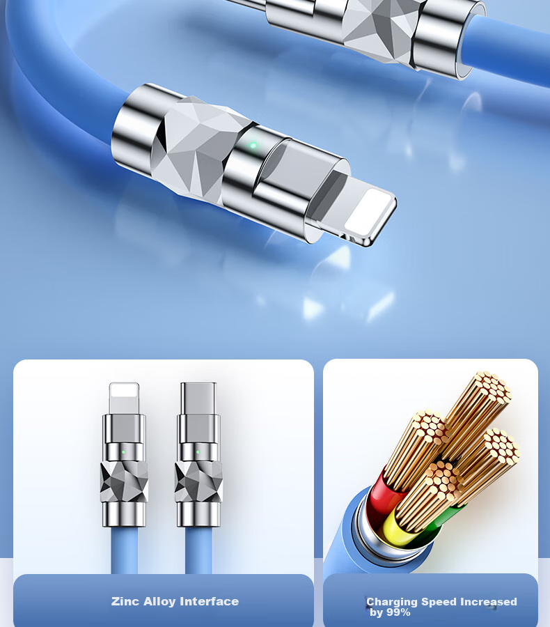 Nengshi Apple Charging Cable, PD Fast Charging 30W Data Cable, Type-C to Lightning Adapter, Suitable for IPhone 14 Pro Max/13/12/11/x/8, Zinc Alloy Thickened Cable, 2 Meters, Blue 2