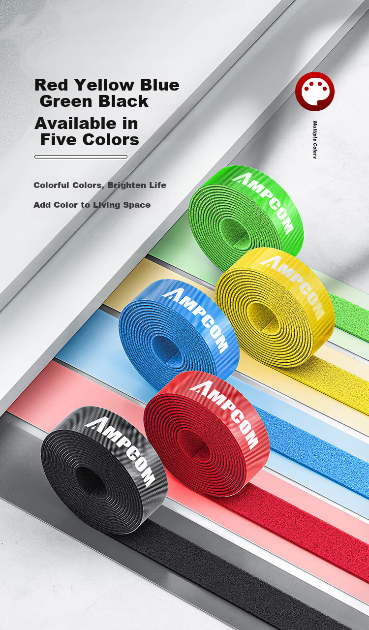 AMPCOM Velcro Cable Ties, Self-Adhesive Desk Cable Management Straps, Computer Organization Fixation Binding Organizer Strips, Cuttable Bundling Ties, 5 Meters * 20mm Red AMZD50RD 12