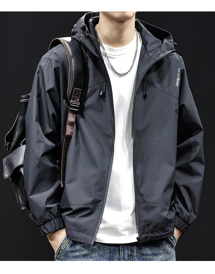 JEEP Men's Autumn Winter Hooded Casual Workwear Jacket Black XL 16