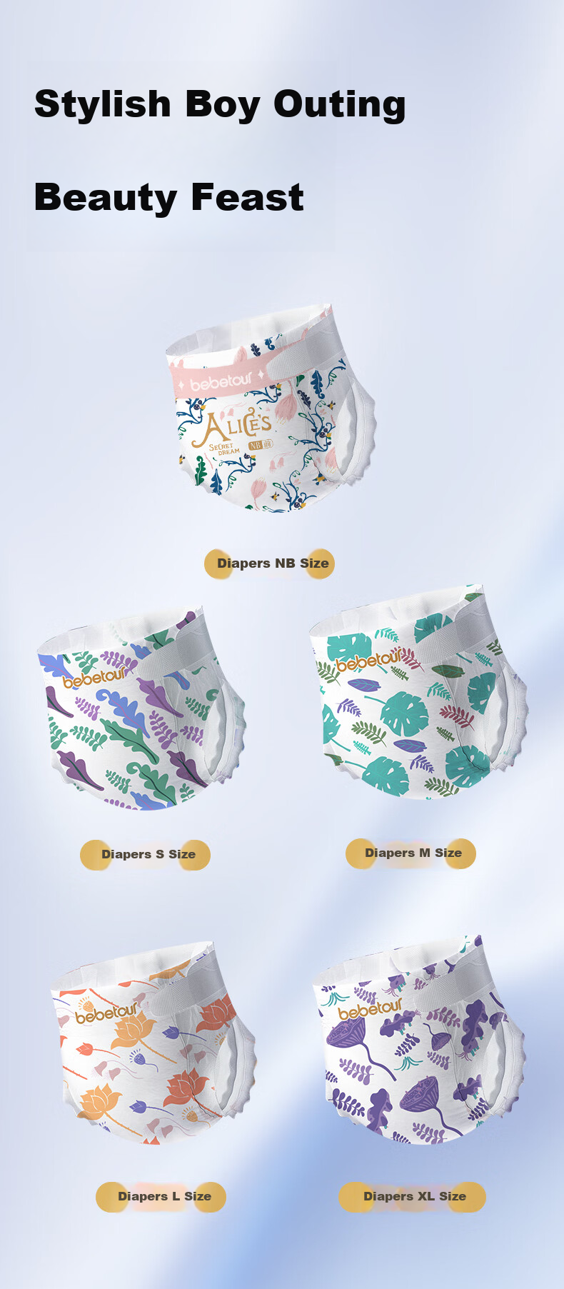 Bebetour Alice Pro Dream Luxury Soft Upgraded Diapers, Ultra-Thin Breathable, NB Size, 30 Pieces 5