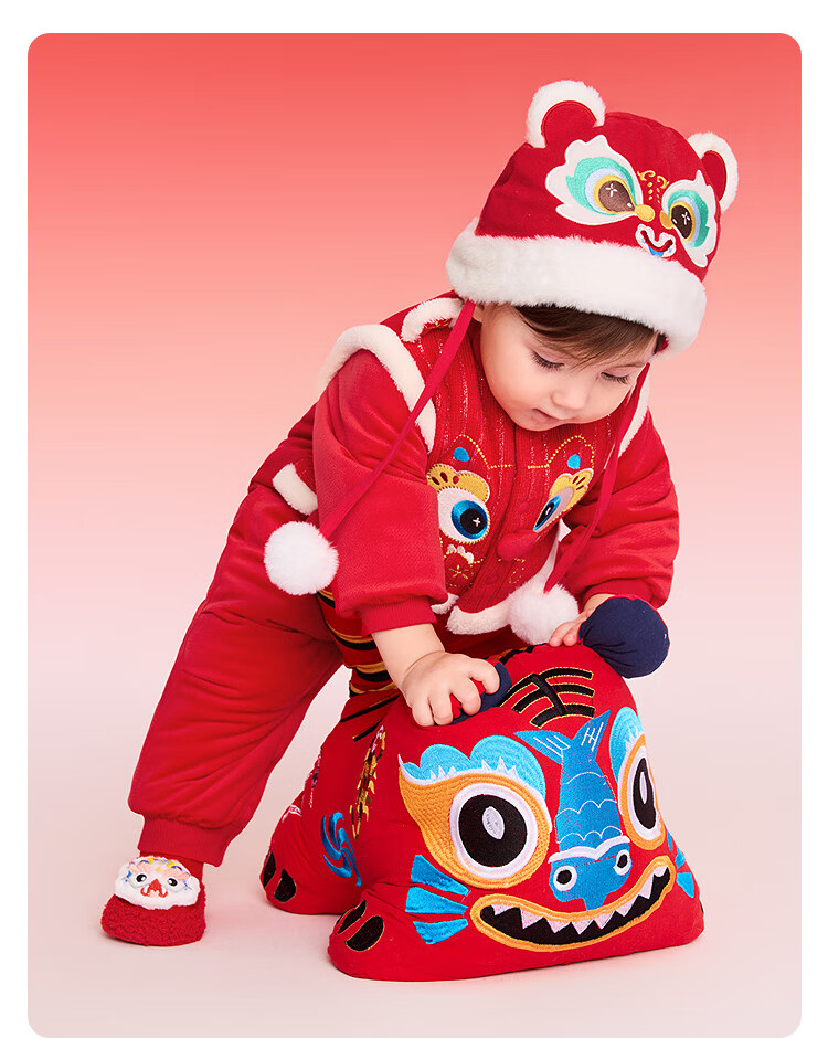 Balabala [balaOne] Baby Cotton-Padded Romper Red New Year Greeting Outfit Infant Clothing 11