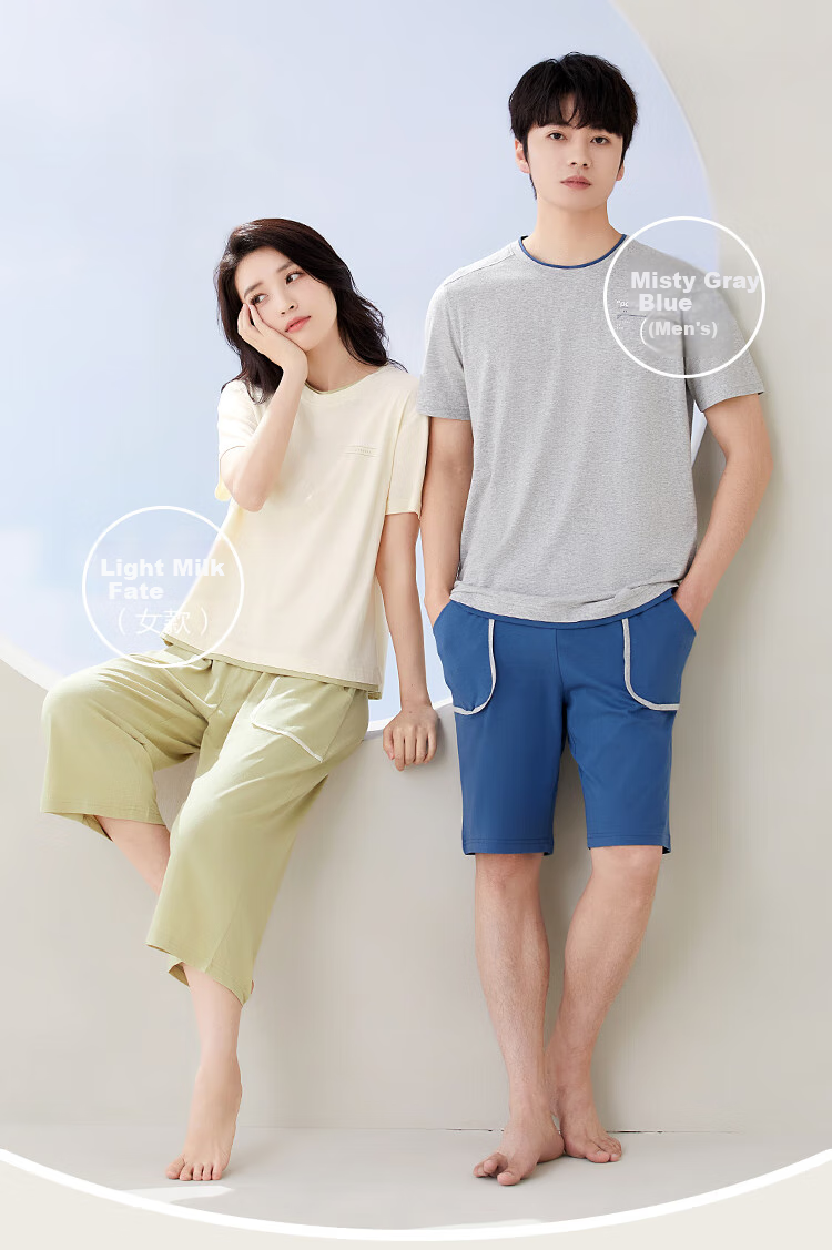 Hongdoujujia Pure Cotton Pajamas for Men, Summer Short-Sleeve Round Neck Antibacterial Loungewear, Nia Blue 170/92A 11