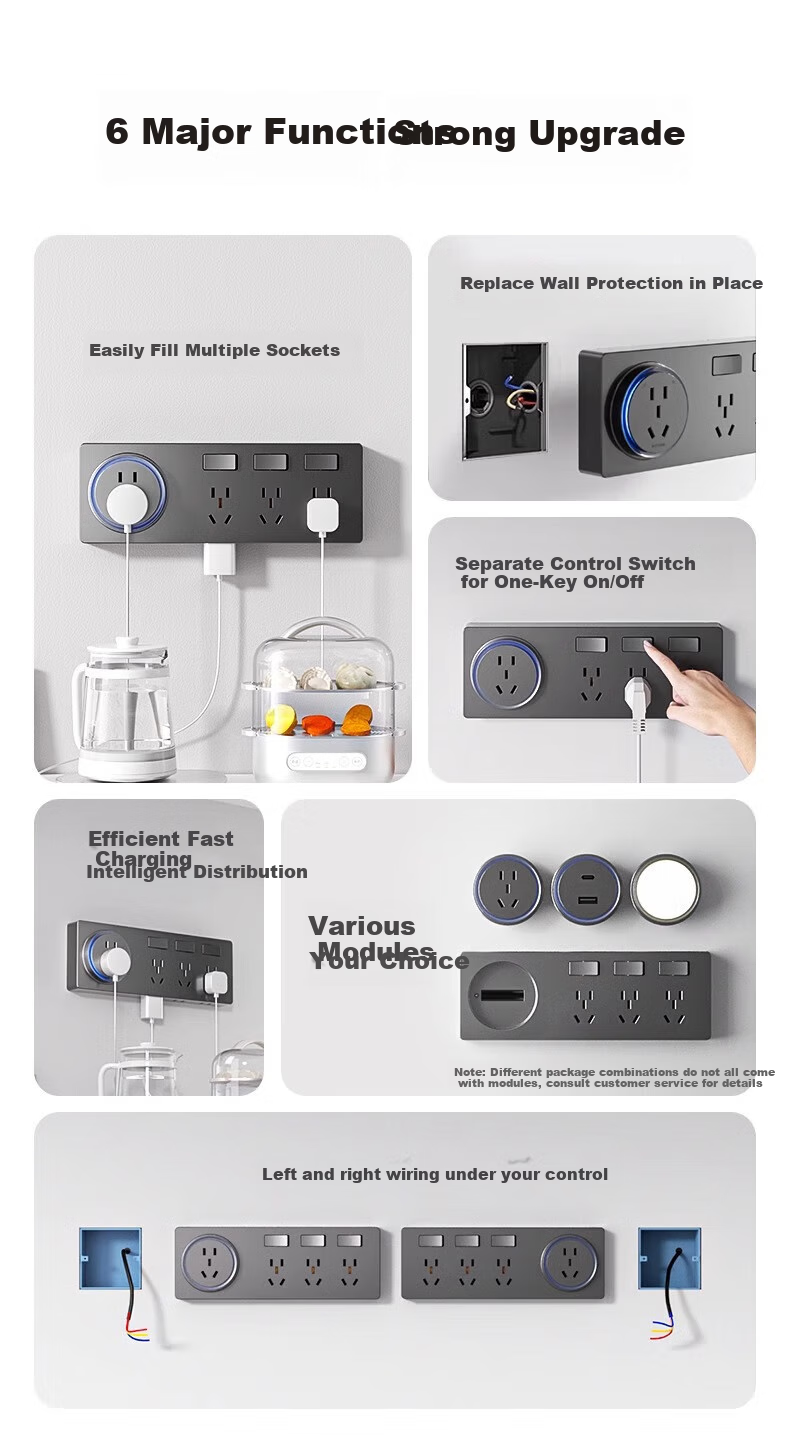 AUX 86 Concealed Extension Socket, White with Switch, No Drilling Required, Multi-Functional Converter, Three Outlets, 26 Holes, Left Expansio 2