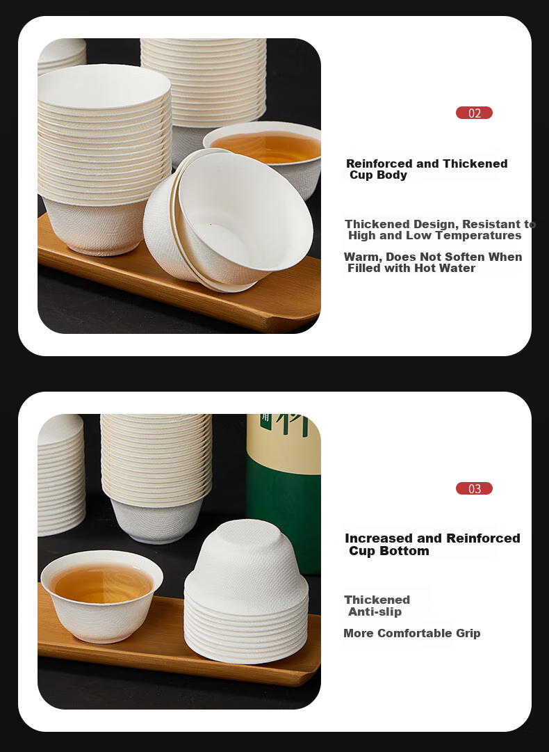 SHUANG YU Disposable Tea Cups, 50 Pieces * 60ml, Paper Pulp Tasting Cups, Sugarcane Portable Biodegradable Kung Fu Cups 11