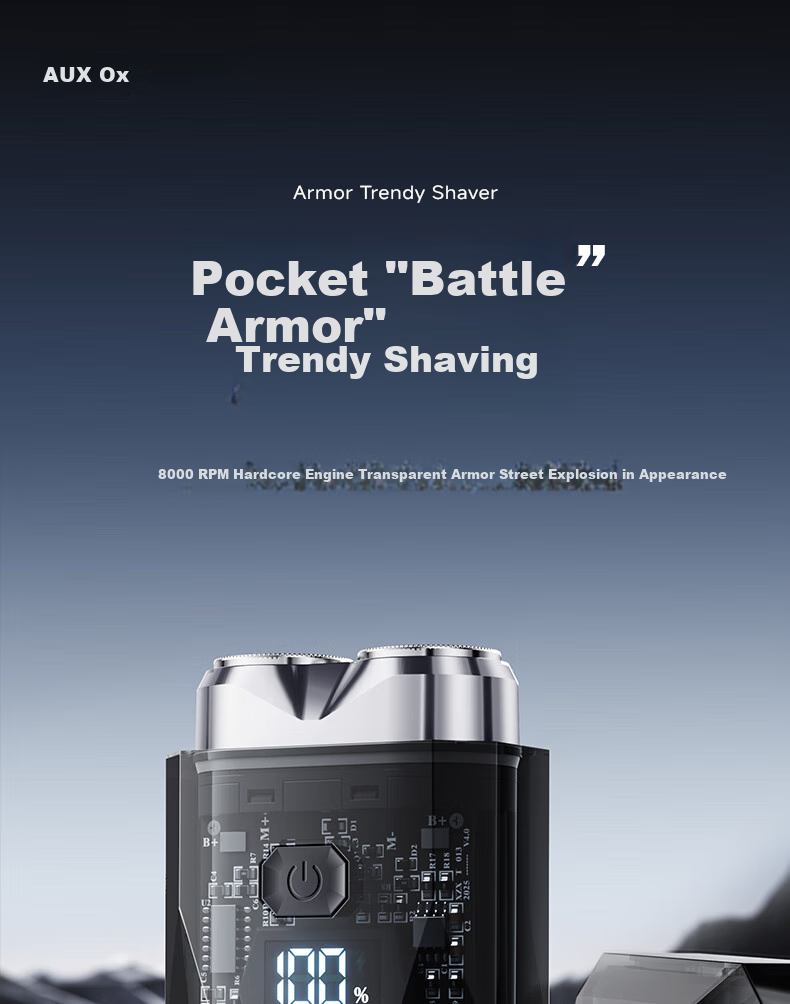 AUX Electric Shaver for Men, Black Warrior 2026 Latest Model, Youth-Specific Portable Dual-Engine Mecha-Style Razor, Mini Gift 2