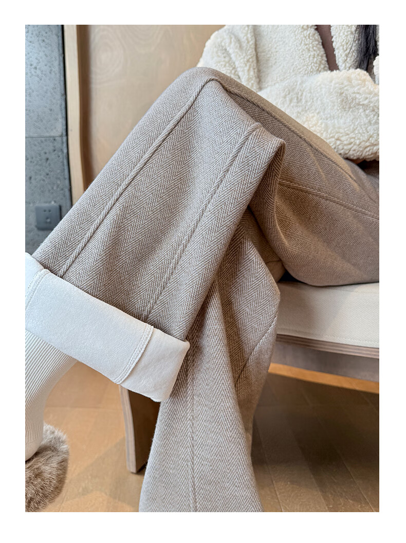 Yishangmei Women's Woolen Wide-Leg Pants Autumn Winter Thickened Herringbone Wool Straight Casual Trousers 2025 Latest Slim Fit 10