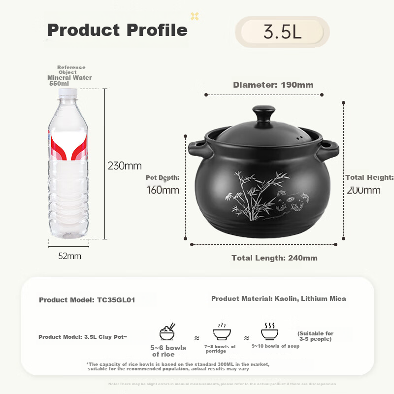 Керамический горшок COOKER KING для супа, отвара, каши, риса, тушения, 3.5 л, для открытого огня