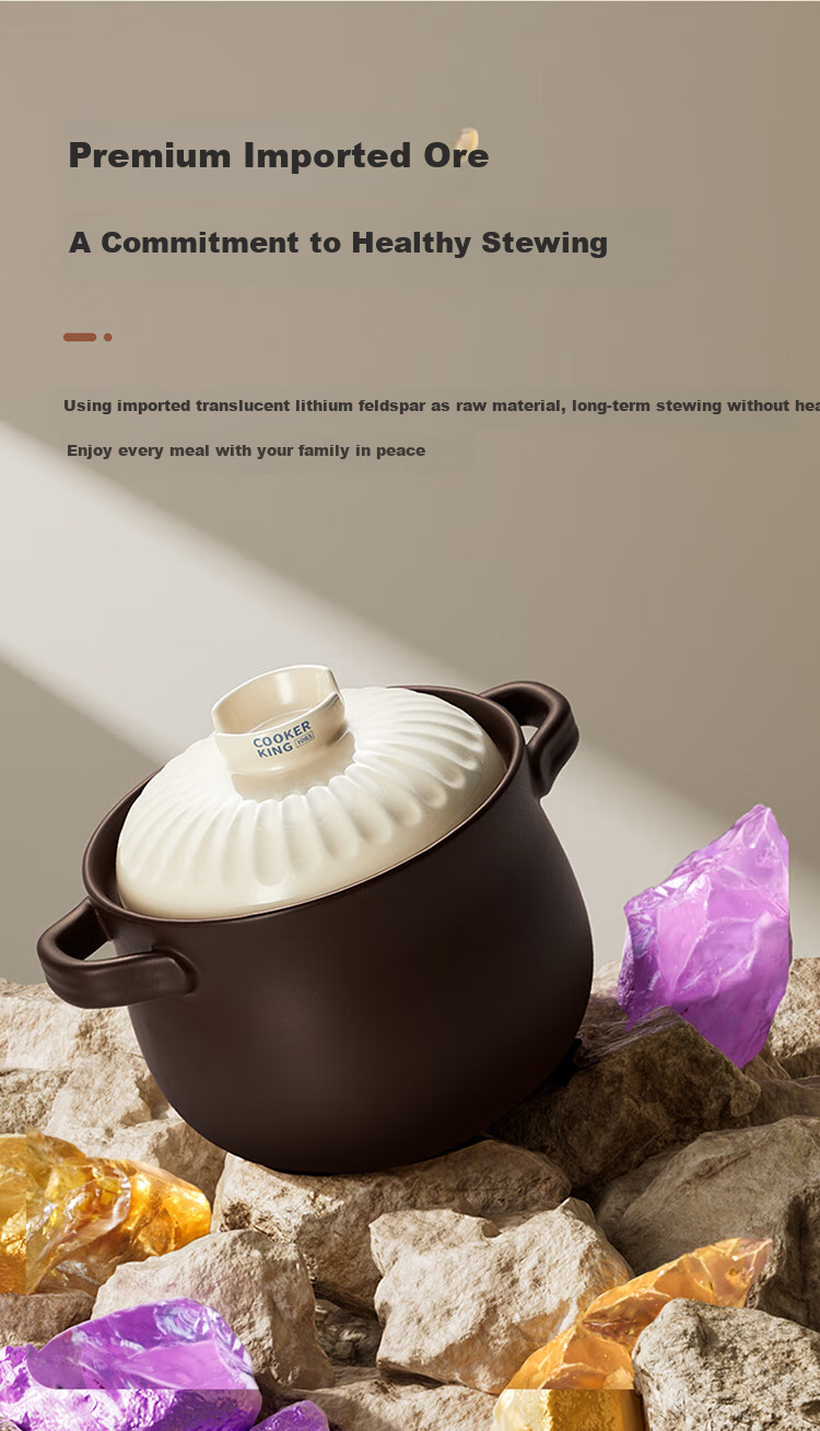 COOKER KING Ceramic Pot 4.5L Casserole for Soup, Medicinal Decoction, Porridge, Rice, Stew Pot Health Soup Pot Large Belly Pot for Open Flame Use 3