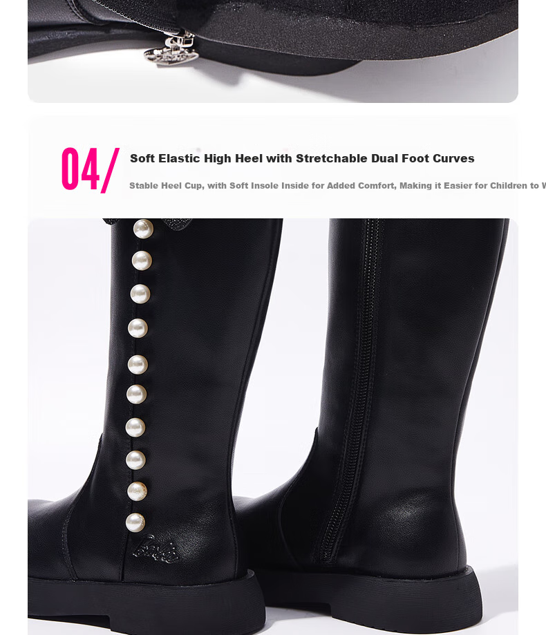 Barbie Children's Shoes, Girls' Autumn And Winter Tall Boots, Big Kids' Knight Boots, Versatile High-Top Boots, Fleece-Lined DA5639 Black Size 28 11