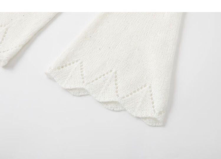 Demana Autumn Hollow Out Crochet Wool Blend Knit Sweater with Bell Sleeves and Wave Hem 3