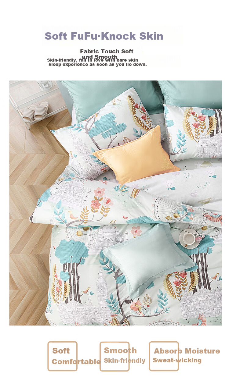 FUANNA Home Textiles Three-Piece Set All-Polyester Double-Sided Brushed Single Bed Sheet Duvet Cover Pillowcase for 1.2-Meter Bed (152*210cm) 5
