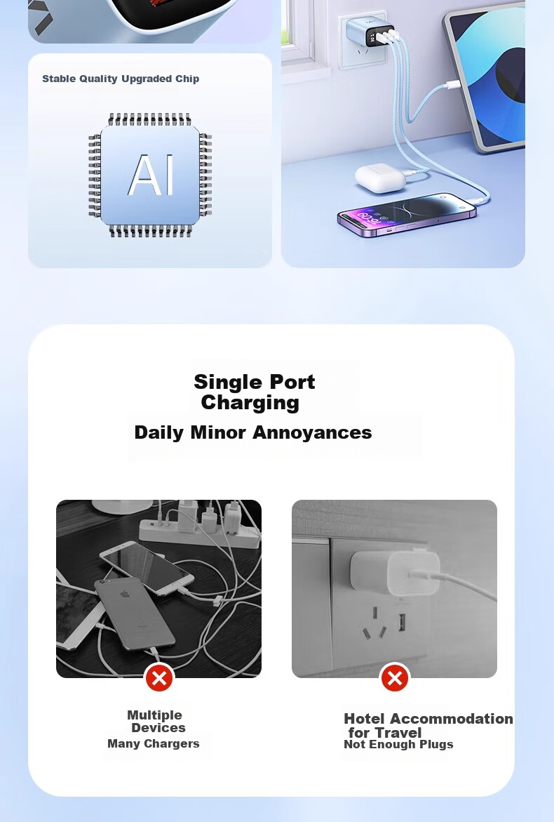 Nengshi 300W Multi-Port Charger with Digital Display, Type-C Fast Charging PD Compatible with Apple, Huawei, Xiaomi, Vivo, Honor, OPPO Phones, Universal Multi-Port Smart Plug USB Android Black 3
