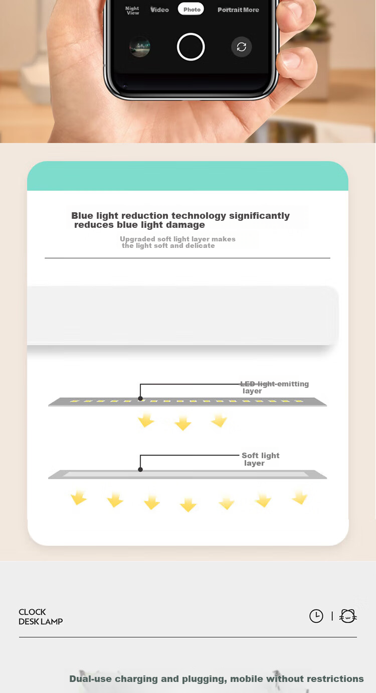 Jingqian Desk Lamp, Eye Protection Lamp, Rechargeable Desk Lamp, Children's Study Lamp, Small Lamp for Students' Dormitory And Study Room, Reading Lamp 10