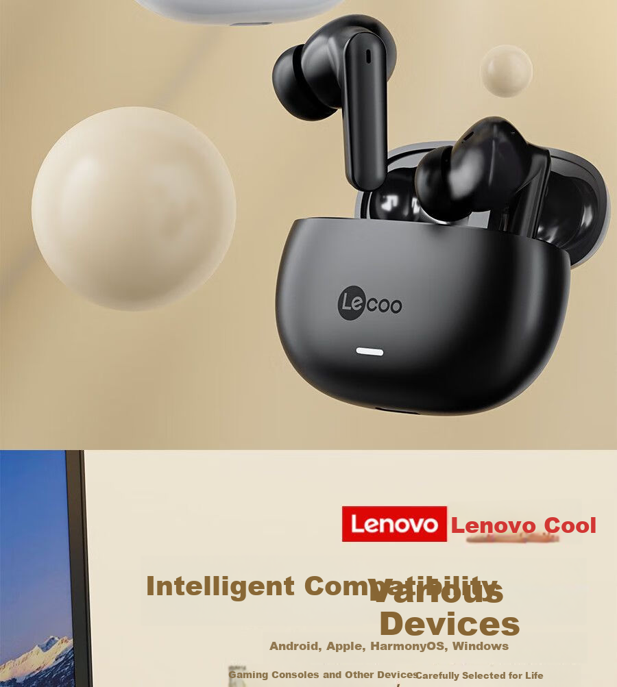 Lenovo Lai Ku EW322 True Wireless Bluetooth Earbuds, In-Ear Touch Control Music Gaming Sports Running Noise-Cancelling Earphones, Compatible with Apple Huawei Xiaomi Phones, Black 8