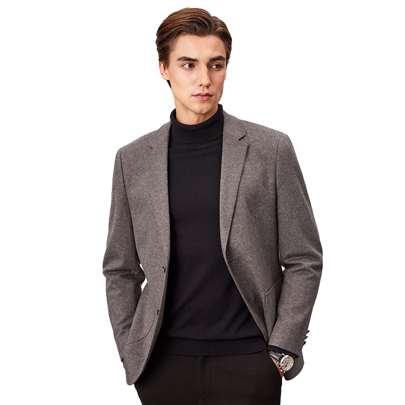 FIRS [Wool Warmth] Men's Suit Jacket for Autumn And Winter, Floral Texture, Fitted Double-Breasted Crisp Business Casual Coat