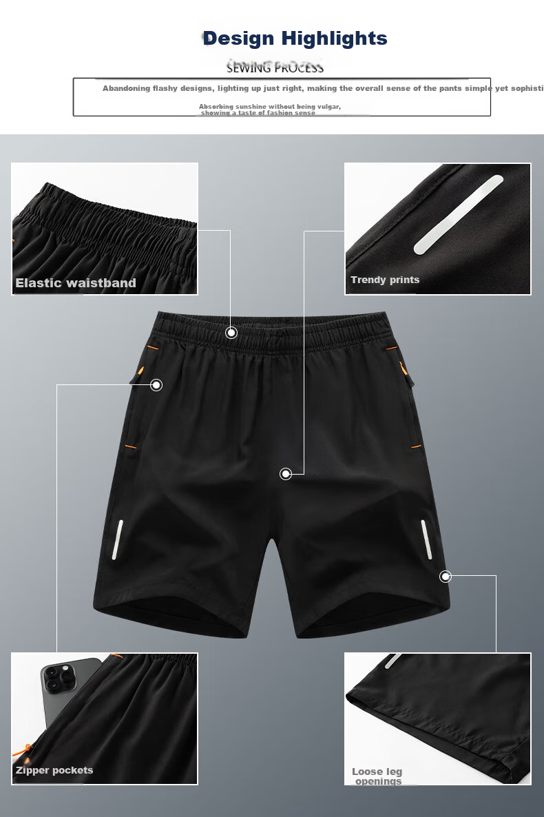 Jeanswest Ice Silk Shorts for Men, Thin Summer Cool Trendy Loose Casual Beach Pants, Quick-Dry Running Fitness Sports Pants for Me 3